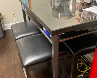 41 $350.00 Heavy metal high top table 48Wx30Dx36H with 4 barstools