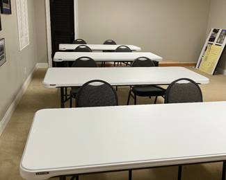 54 $46 each Lifetime 6' tables (4) - $30 each office stackable chairs (6 & more avaible downstairs)