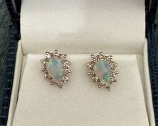 14kt gold and opals earrings pear shaped $475