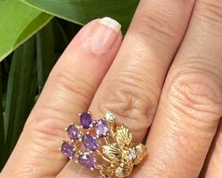 Amethyst & diam ring 14kt gold -5.2 gr- sz 6 1/2 -$600