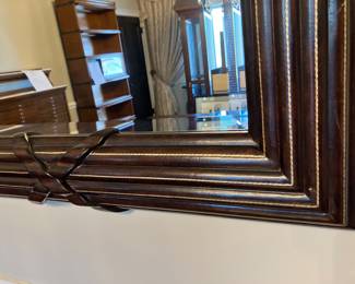 44 $280.00 Leather style wrapped dark brown bow mirror 35x46
