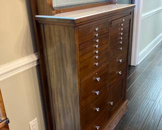 49 $650.00 Antique dental cabinet with original milk glass inserts 36x12 1/2 x54T
