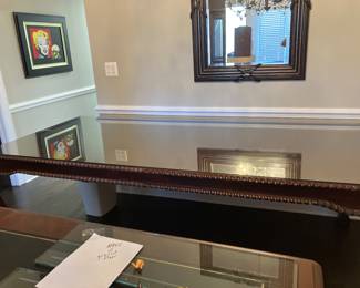#42 - $700- Large mahogany table ball & claw feet 94Wx44Dx33H - glass top