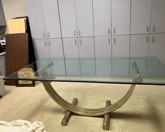 19 $800.00 Art Deco design Beveled glass top with brass base 76Wx40Dx29H