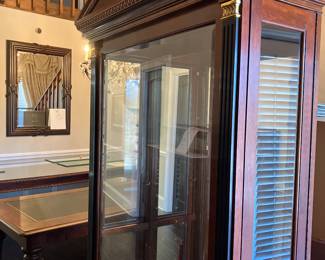 45 $360.00 Pantheon top curio cabinet mahogany 35Wx13Dx83H - 4 glass shelves