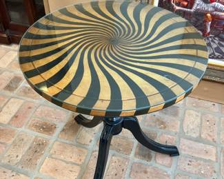 5 $90.00 Gold & black swirl table 23Dx29H