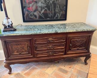 13 $550.00 Green marble top French sideboard Provencal 50x16x24H