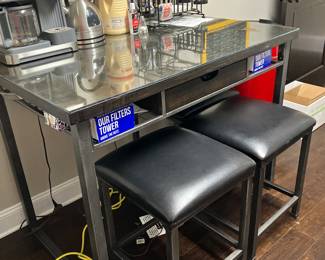 41 $350.00 Heavy metal high top table 48Wx30Dx36H with 4 barstools