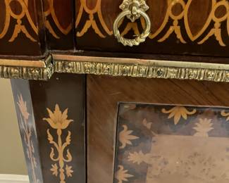 #32 - $700 - French style inlaid cabinet firgurines 36Wx16Dx39H taupe granite