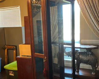 45 $360.00 Pantheon top curio cabinet mahogany 35Wx13Dx83H - 4 glass shelves