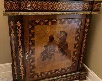#32 - $700 - French style inlaid cabinet firgurines 36Wx16Dx39H taupe granite