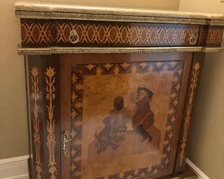 #32 - $700 - French style inlaid cabinet firgurines 36Wx16Dx39H taupe granite
