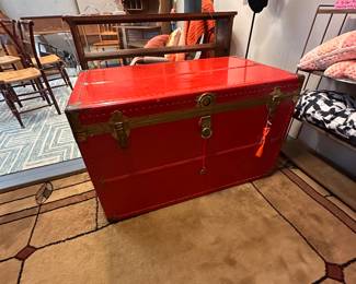 red enamel trunk storage chest