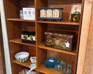Painted Wood Boxes, Makenzie Childs, Baskets, Hazel Atlas Glass, Federal Glass