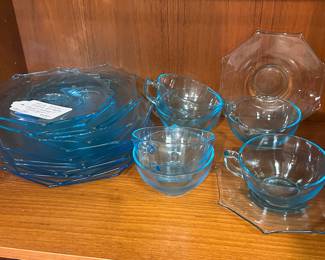 Hazel Atlas Blue Octagon Dish Set