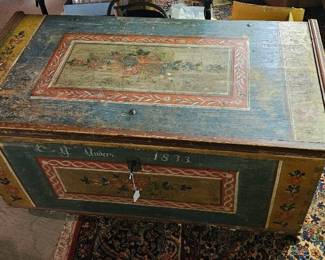 Painted antique trunk