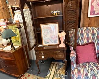 French Country Secretary Cabinet, Botanical Area Rug