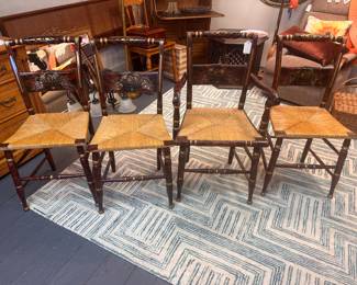 Hitchcock style painted rush seat chairs