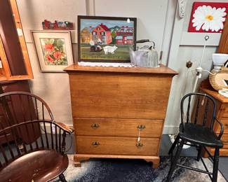 Primitive Blanket Chest, Windsor Chair, Youth Chair