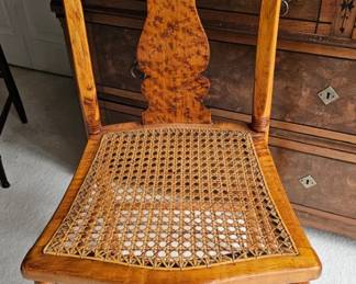Burled back cane seat chair