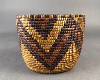 Native American Great Cowlitz basket, finely woven, 1890s
Lot # 224
6" tall great design and patina