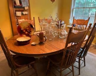 Large Antique table and pressed back chairs