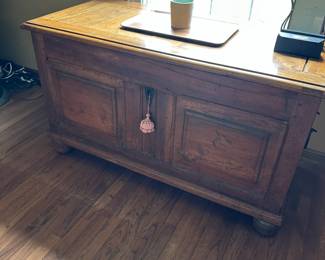 Antique chest with hammered wrought iron handles on each side. A beautiful and unique find!