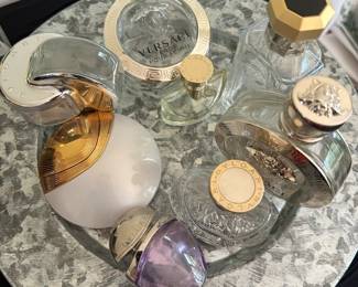 Empty Versace and Bvulgari perfume bottles