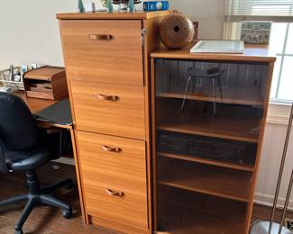 Another view of the teak file cabinet and media cabinet.