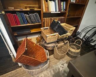 Baskets $5 leather bound books over 100 years old $10 each.