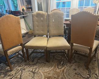 4 restoration hardware chairs, burlap tacked back $75 each