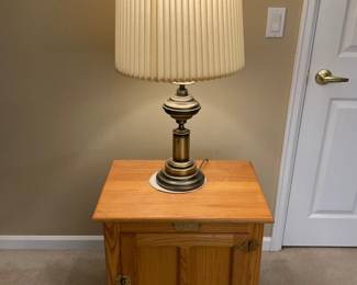 White Clad Ice Box Table & Bronzed Lamp