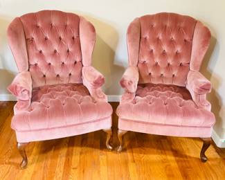 Pink Velour Wingback Chairs