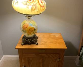 Vintage Hurricane Lamp & White Clad Nightstand