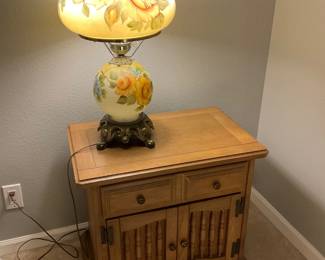Vintage Hurricane Lamp & Nightstand