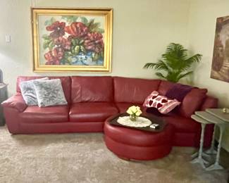 IKEA VRETA Corner Leather Sofa w Ottoman