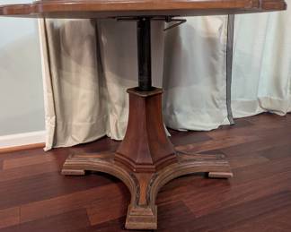 C117- $150. MCM Clover Shaped table. This Table height is adjustable with a lever. Made in Westbury NY Measures 39.5" Wide. Height ranges from coffee and dining height. Great table for cards!