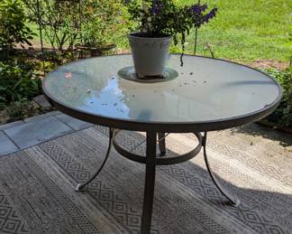 C110 - $65. Martha Stewart Stacking patio Chairs and Table. Minor rust on table edge - but sturdy.