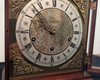 C14 - $60. Junghans Table Clock With Key. Works! Measures 8.5" wide x 5.5" deep x 10.5" tall
