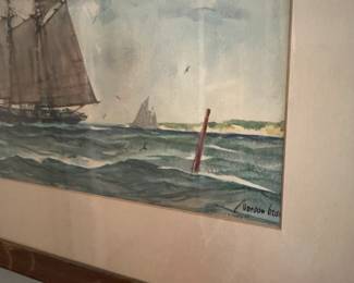 C8 - $75. Gordon Grant Lithograph (1875-1962) Nice Wooden Frame. Measures 18.75" Wide x 15" Tall.