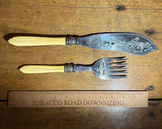D10 - $50. Antique Silver Plated Fish Knife & Fork.