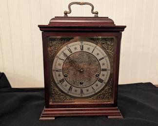 C14 - $60. Junghans Table Clock With Key. Works! Measures 8.5" wide x 5.5" deep x 10.5" tall