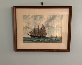 C8 - $75. Gordon Grant Lithograph (1875-1962) Nice Wooden Frame. Measures 18.75" Wide x 15" Tall.