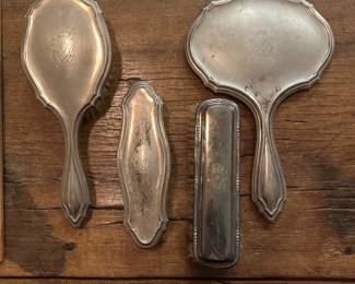 D9 - $120 set. 830 Silver Vanity Set. 3 Pieces match - 1 brush has a different monogram.