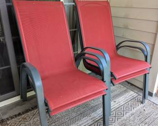 C110 - $65. Martha Stewart Stacking patio Chairs and Table. Minor rust on table edge - but sturdy.