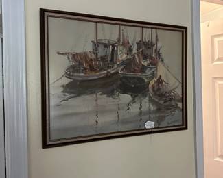 C71 - $30. James Sessions "Fishing Boats" Lithograph. Measures 25.5" wide x 19" tall.
