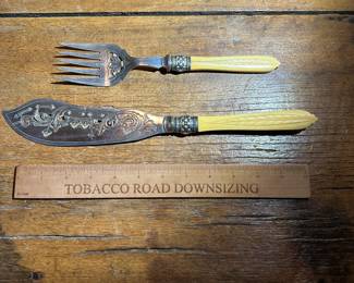 D10 - $50. Antique Silver Plated Fish Knife & Fork.