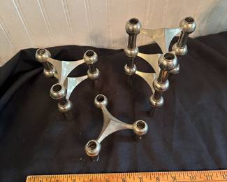 C36 - $95. Set of 6 Modular Nagel Candlesticks. Can be stacked or used individually.
