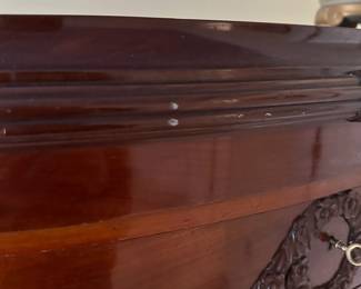 C3 - $450. Sheraton Style Serpentine Tall Chest of Drawers, has key, a few minor imperfections noted in pictures. Measures 40.5" Wide x 21" Deep x 59" Tall