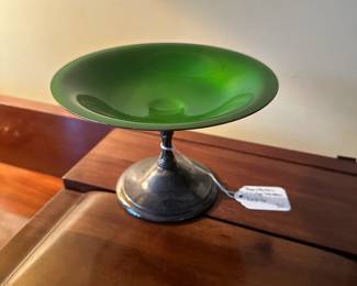C40 - $20. Reed & Barton Enamel Pedestal Dish. Measures 7" Round x 4.75" Tall